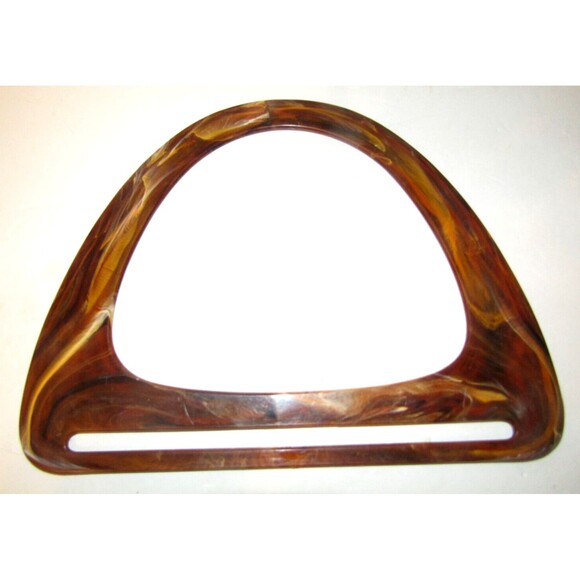 Macrame Purse Handles Vintage Brown Marble Swirl Bakelite Plastic Frames Set 2 - Picture 3 of 5
